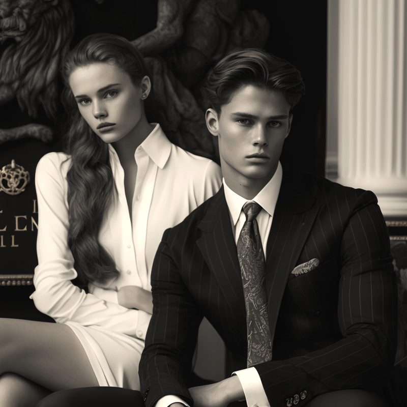 Fine Dressed Young Woman and Male Model Sitting